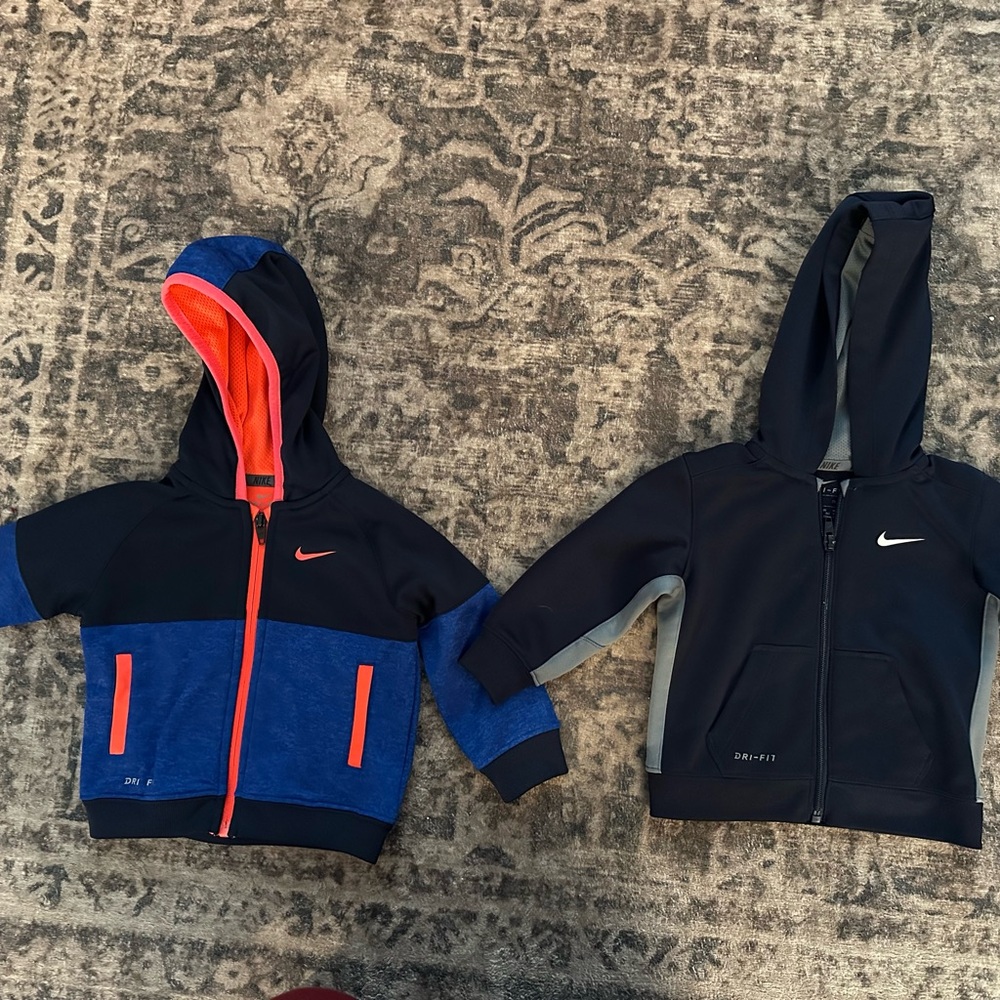 Nike Kids' Blue and Black Hoodies with Orange Accents